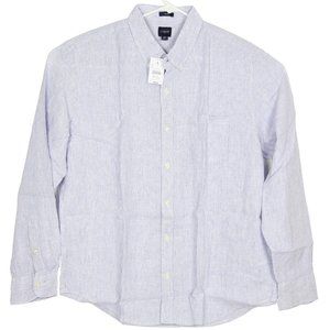 J Crew Linen Blend Button Down Shirt Striped Blue